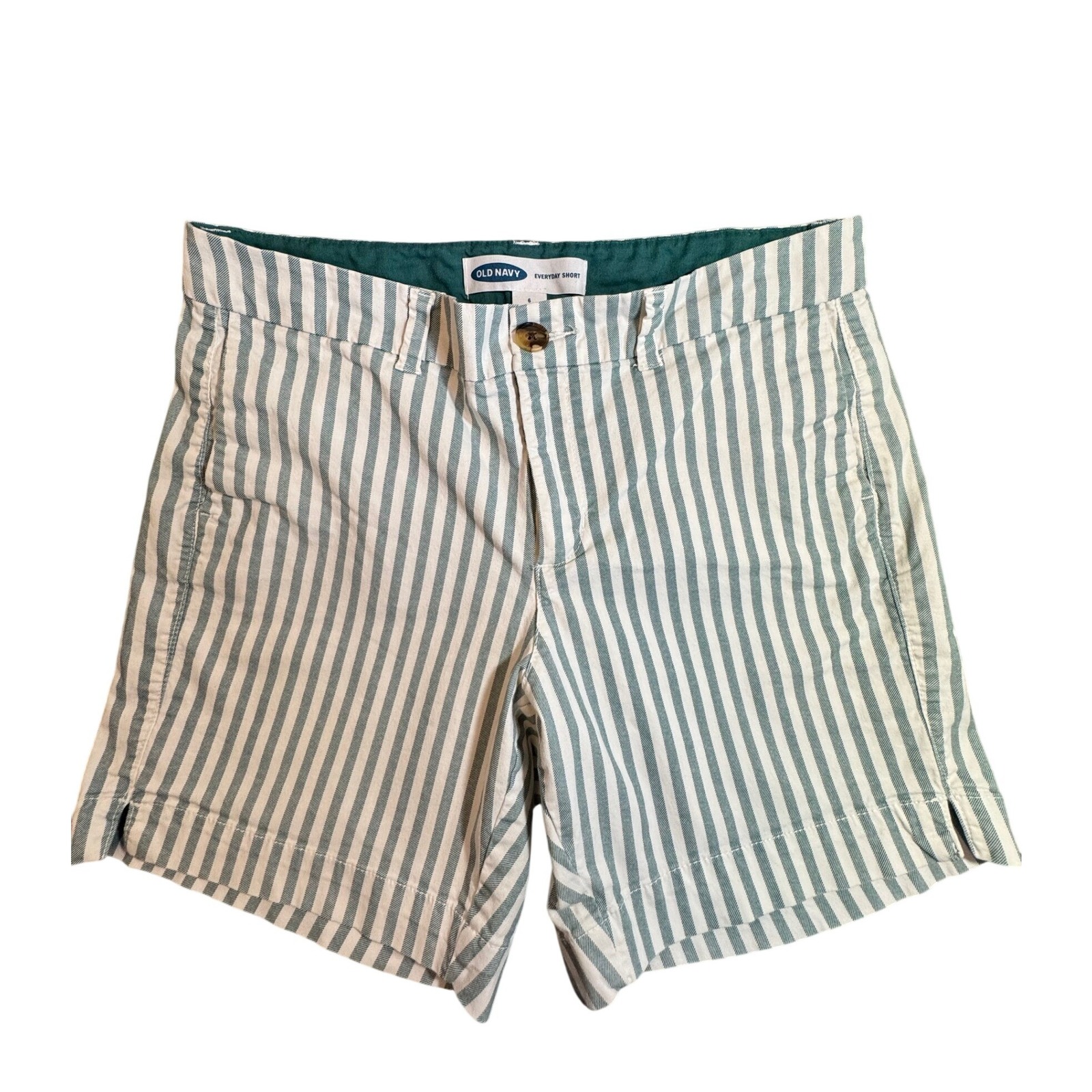 Old Navy Everyday Short Green White Vertical Stripe Chino Shorts Size 6 Womens